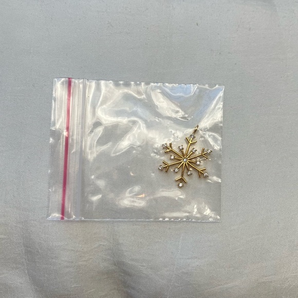 24k Shiny Gold Plated Snowflake Charm, CZ Micro Pave Snowflake Charm, 17x23mm - Picture 2 of 2